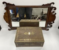 An early 19th Century rosewood and brass inlaid vanity box with leather lined interior (incomplete),