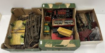 Three boxes of Hornby / Meccano O gauge railwayana, including three various tank locos,