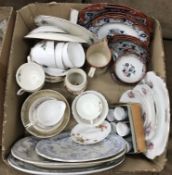 Eight boxes of assorted decorative and household china and glass to include various tea sets,