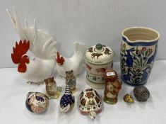 A box of various china wares to include a Beswick Beatrix Potter 