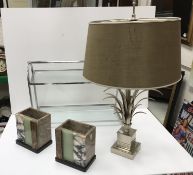 A 1920s Art Deco style chromed and glass two tier shelf unit, approx 48 cm x 35 cm,