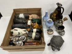 A Royal Doulton Dewar's Whisky flagon of pear form decorated with Ben Jonson, 20 cm high,