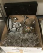 A box of sundry china and glass, etc.