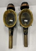 A pair of 19th Century black painted brass and copper carriage lamps by Lime House Co,