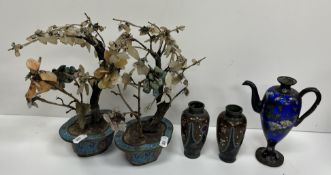 A pair of 19th Century Chinese cloisonné Bonsai ornaments,