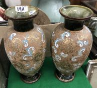 A pair of Doulton Slaters stoneware lace ware vases,