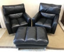A pair of modern black leather upholster