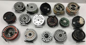 A collection of fifteen various fly reels including Ryobi 355 x 2, 355 MG x 1, 357 MG x 3, 444 x 1,
