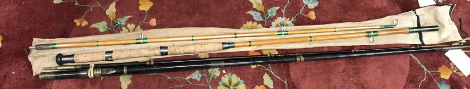 A late Victorian stained wooden, possibly hickory, two piece boat rod, 9' 3