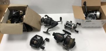 A Mitchell Garcia 386 reel, boxed, a Mitchell Free 3500 reel, boxed, a Caperlan Lure 40 reel,