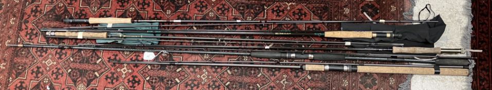 A bundle of carbon fibre rods various including Leeda Rimfly,