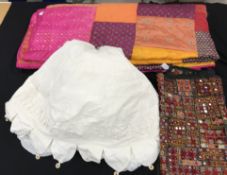 An Indian bedspread approx. 250 cm x 220 cm, Indian mirrored wall hanging approx.