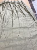 Three pairs of shot silk slubbed interlined curtains with fixed triple pencil pleat headings in