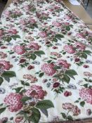 Two pairs of Colefax & Fowler pink hydrangea glazed cotton interlined curtains,