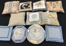 Eleven woolwork on canvas cushions to include gros point and bargello examples (1 box)