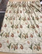 One pair of cotton type lined curtains with fixed triple pencil pleat and button headings,