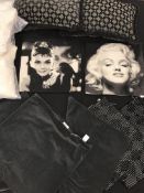 A collection of cushions and cushion covers to include photographic cushion covers of Audrey