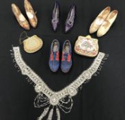 Four pairs of vintage shoes to include probably WWII “Woodies” with leather and suede uppers in red