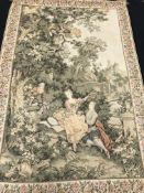 A tapestry panel of a romantic couple in