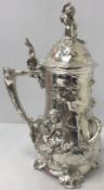 A large silver plated tankard / stein in the Art Nouveau taste with Classical maidens and grape and