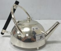 A silver plated Christopher Dresser style teapot with ebonised handle,