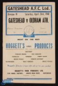 1959/60 Gateshead (Final league season) v Oldham Athletic Div. 4 match programme 23 April 1960 at