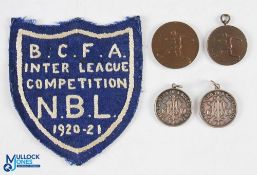 1920-21 Birmingham County Football Association Blazer Badge and 4 Medals, 2 white metal medals for