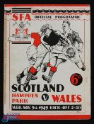 1949 Scotland v Wales international match programme at Hampden Park 9 November 1949; selotape to