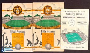 1950/51 FAC match programmes Wolverhampton Wanderers v Aston Villa 4th round (27 January 1951), v