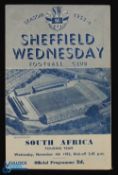 1953 South African UK touring side: Sheffield Wednesday v South Africa match programme, Wednesday