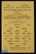 1958/59 FA Youth Cup round 5 Wolverhampton Wanderers youth v Manchester Utd youth single sheet