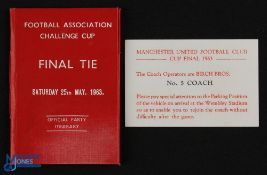 Manchester Utd FAC Final player itinerary 24 May 1963 onwards for rail travel to London and visit to