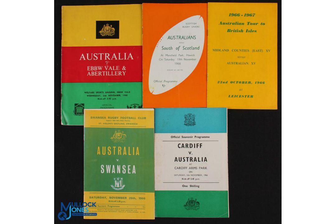 Australia in the UK 1966-7 Rugby Programmes (5): v Midland Counties, E Vale/Abertillery, Cardiff,