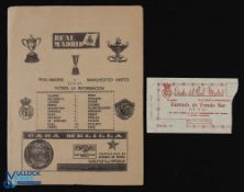 1956/57 European Cup s/f 1st leg Real Madrid v Manchester Utd single card information team sheet
