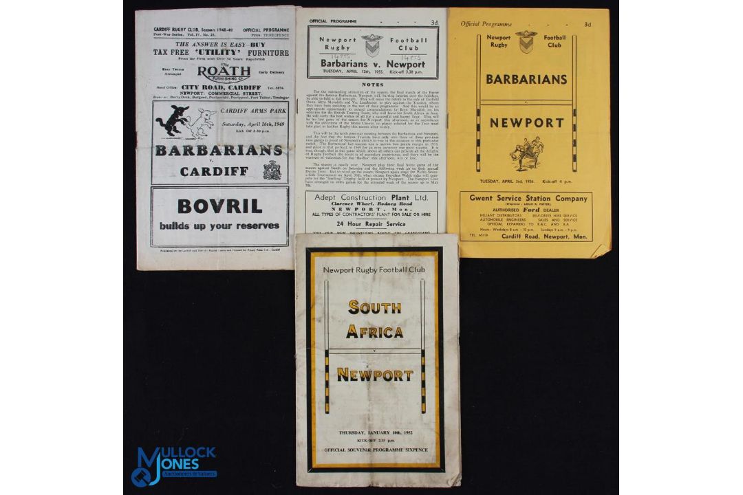 Newport & Cardiff Big Rugby Programmes (4): Newport v S Africa 1952, v the Barbarians v Newport 1955
