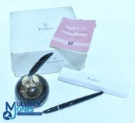 Parker 51 Fountain Pen Desk Set with Whitefriars Bubble glass pen stand in original box
