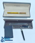 S T Dupont 18k Gold nib Fountain Pen with Ballpoint Pen both boxed together with unboxed Ballpoint