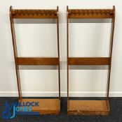Pair of Wood Golf Club Display Stands: 2 scratch built light oak stands, both holding 9 clubs in