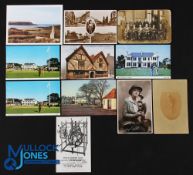 10 Golf Club Courses Links Postcards, 2 good early real photo postcards of a golfer posted in