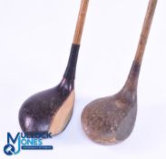 2x Large head persimmon woods - incl' a light stained persimmon stamped A Patrick and dark stained