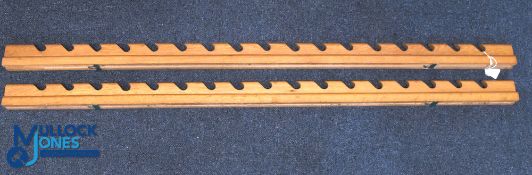 Light Oak Golf Club Rack Display, a pair of well-made light Oak wooden racks for Hickory club