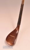 R Morton Fine Replica Late Longnose beech wood putter - mounted on a large light stained oak display
