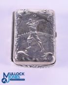 Interesting Silver Decorative Golfing Snuff Box - stamped 925 Sterling featuring a lid embossed with