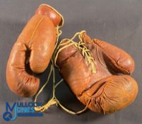 Period Leather Boxing Gloves made in England by Cliff, with signs of wear - good for display