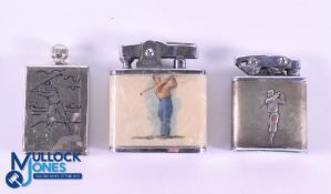 Collection of Various Golfing Cigarette Lighters (3) to incl The Match King Chicago USA Pat No.