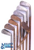 Restoration - 8x Assorted irons - incl' Gibson of Kinghorn diamond back Sherardized lofting iron, 3x