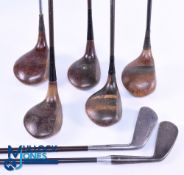 7x Assorted Steel Shafted Clubs - 5x Persimmon woods incl' 2x Bobby Locke Personal Model 2 and 4,