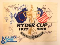Autographs - Multi-signed 2010 Ryder Cup Celtic Manor Golf Pin Flag signed in ink to front
