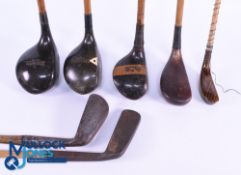 Selection of Shortened Hickory Clubs Irons Wood, great for restoration, to include Spalding Golfex H