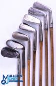 7x Various Hand Forged Irons - W Campbell Dalry Rd Edinburgh Niblick with a good wide sole, 2x